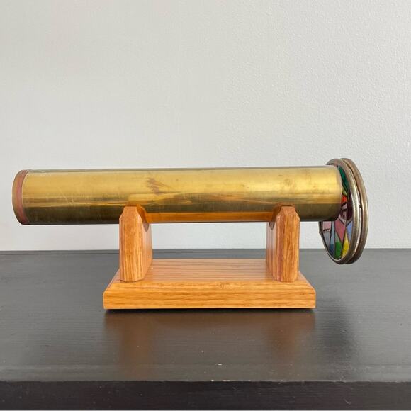 VTG | Large Signed Sheryl Koch Brass Kaleidoscope Two Wheels Stained Glass 1984 - Picture 3 of 10